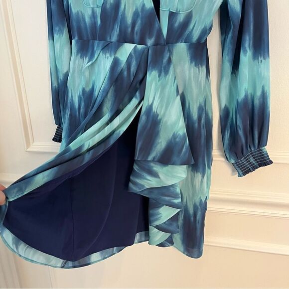 Toccin Tie Dye Wrap Front Long Sleeve Shirt Dress in Blue Size 0 NWT - Picture 11 of 11